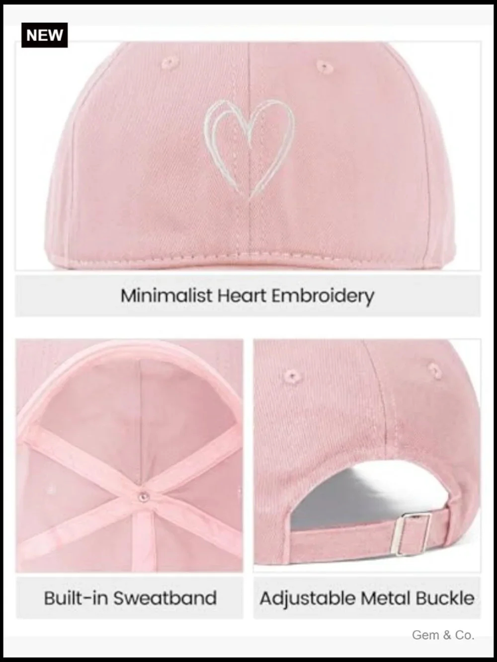 Adjustable Cotton Baseball Cap with Heart Embroidered Design, Unisex Dad Hat